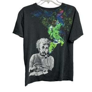 Albert Einstein Dinosaur Men's Small Black Graphic T-Shirt